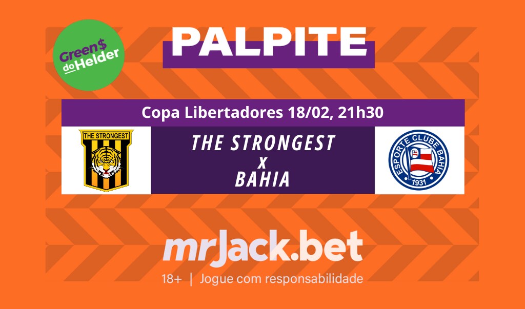 Representação gráfica com as imagens dos escudos de The Strongest x Bahia para o jogo da Copa Libertadores.